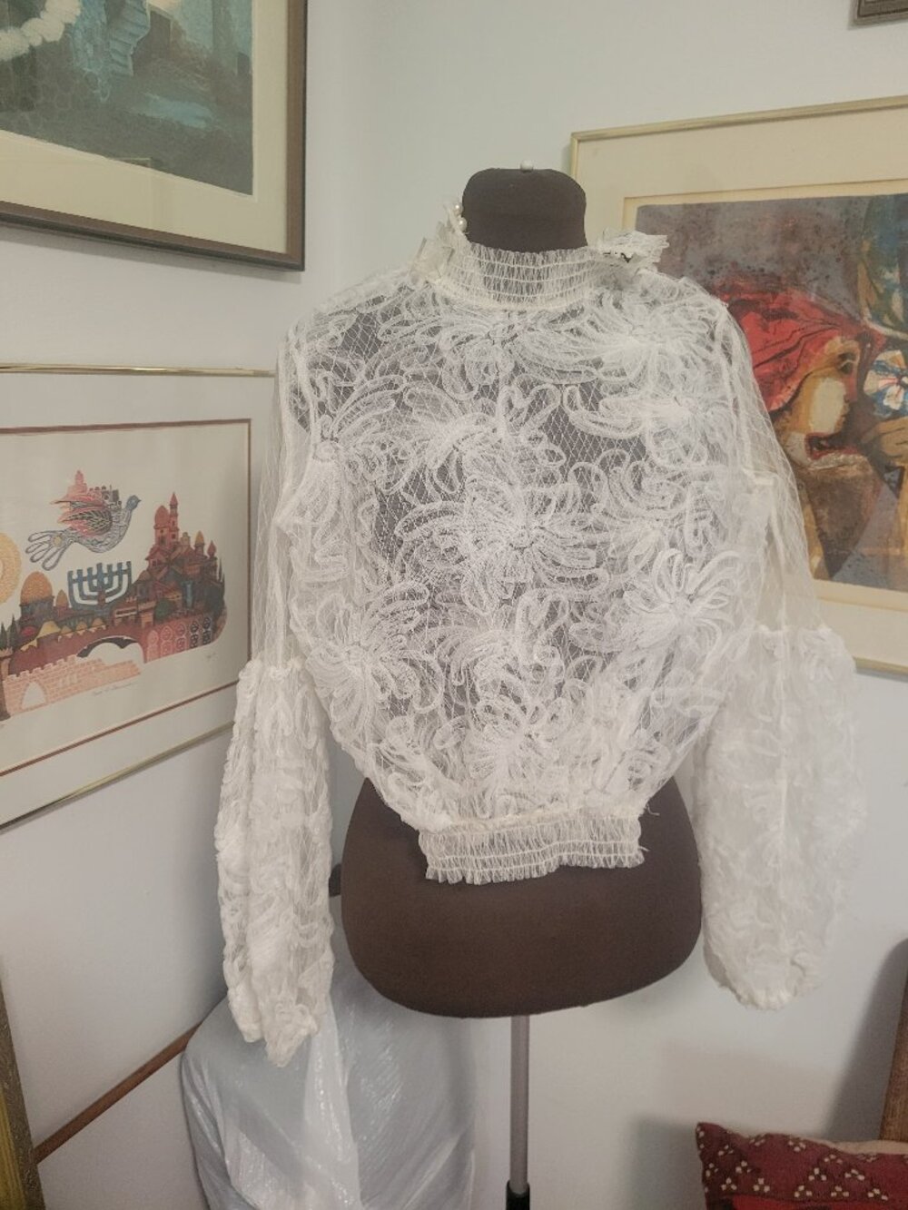 Love University all lace Blouse huge blouson Sleeves High neck